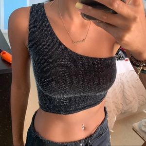 PrettyLittleThing Glitter One Shoulder Crop Top